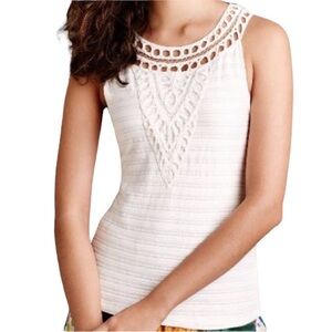 Anthropologie Postmark Aicha Embellished White Sleeveless Top Size Medium Boho